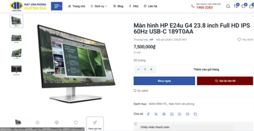 Chọn sản phẩm và nút Mua ngay trên website Huỳnh Gia