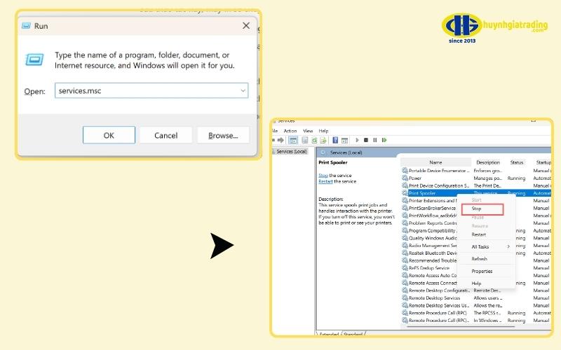 Cách xóa lệnh in trên windows sử dụng Command Prompt và Services.msc