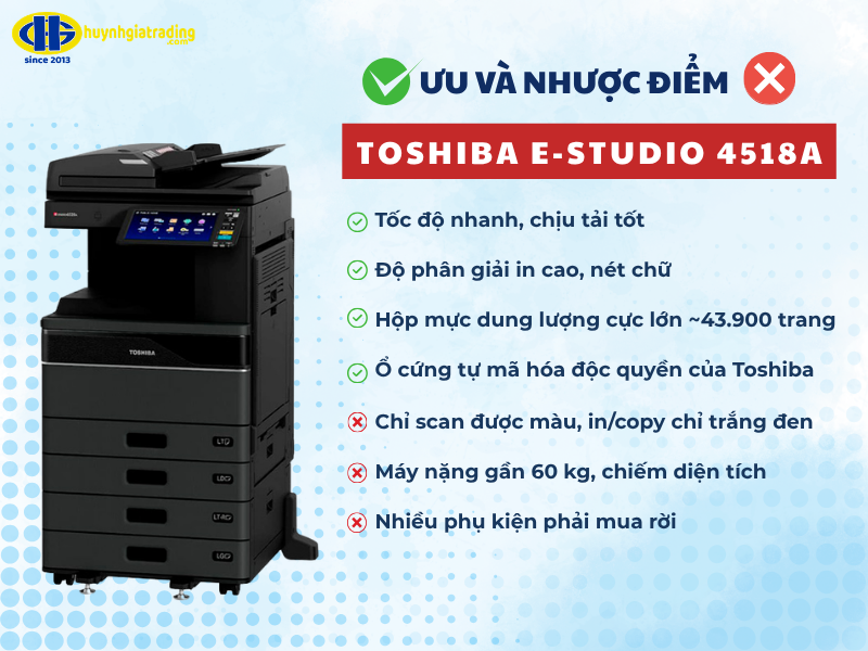 Ưu điểm và hạn chế của máy photocopy Toshiba e-STUDIO 4518A