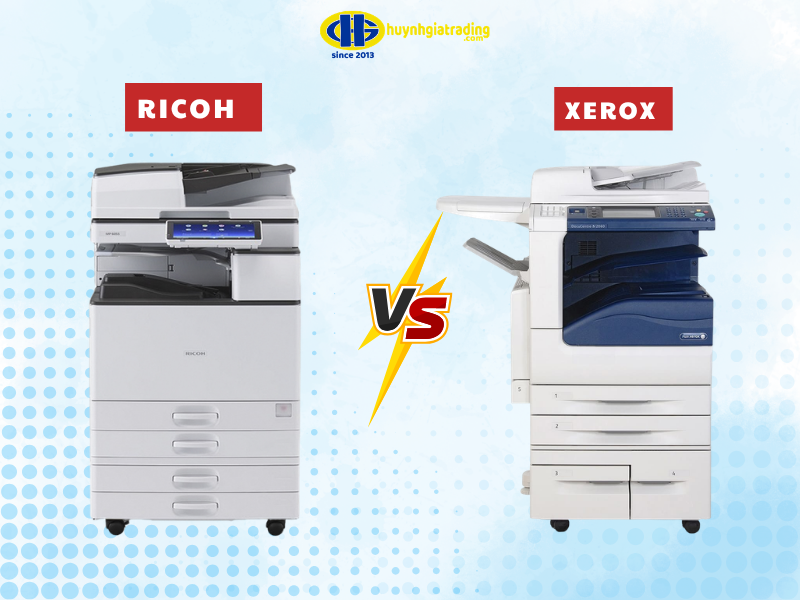 Thông tin cơ bản về thương hiệu máy photocopy Ricoh và Xerox