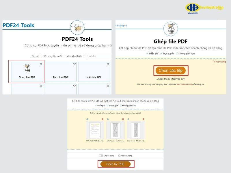 Cách ghép file PDF bằng PDF24 Tools