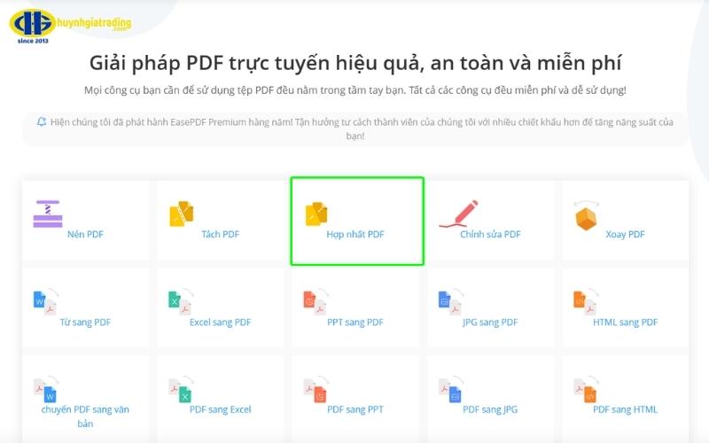 Cách ghép file PDF bằng EasePDF