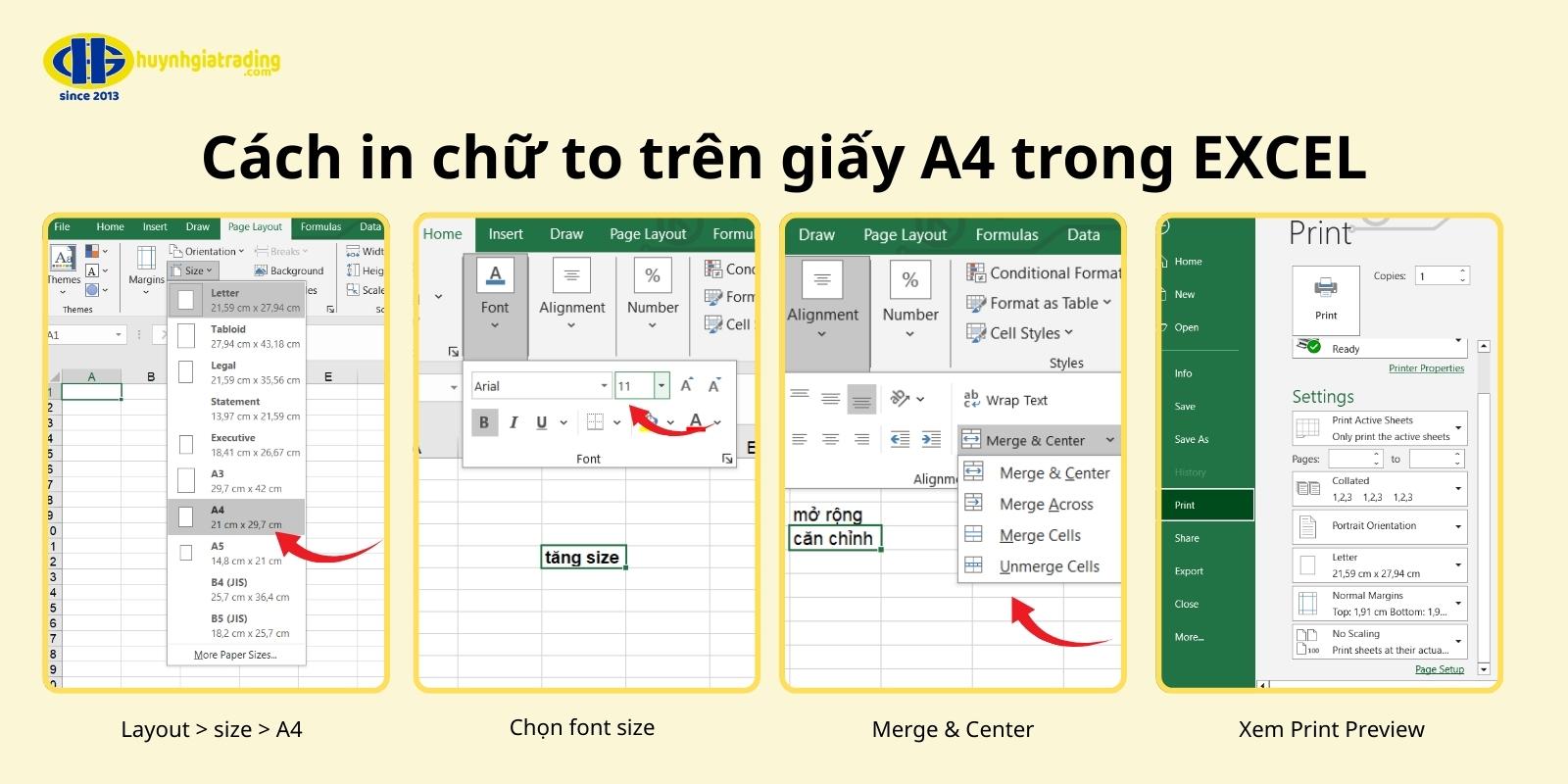 Cách in chữ to trên giấy A4 trong Excel