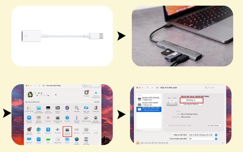 Kết nối máy in Canon với MacBook qua cáp USB