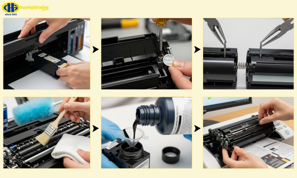 Các bước tiến hành đổ mực máy in Canon 2900