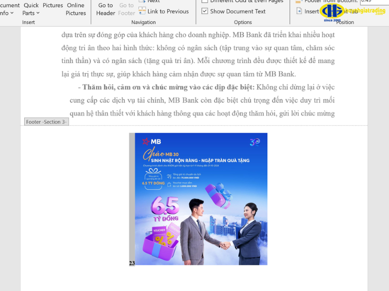 Không xoay được ảnh chèn trong Header/Footer