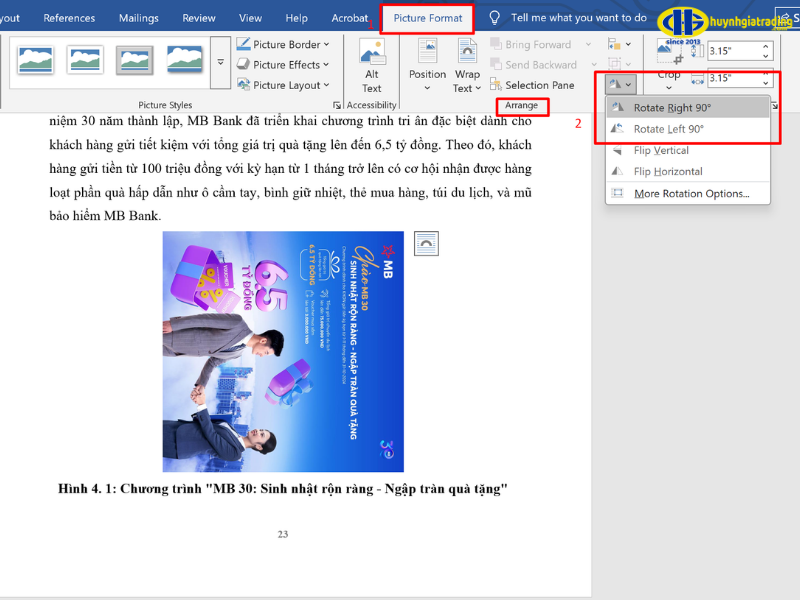 Cách xoay ảnh theo góc 90 độ trong Word