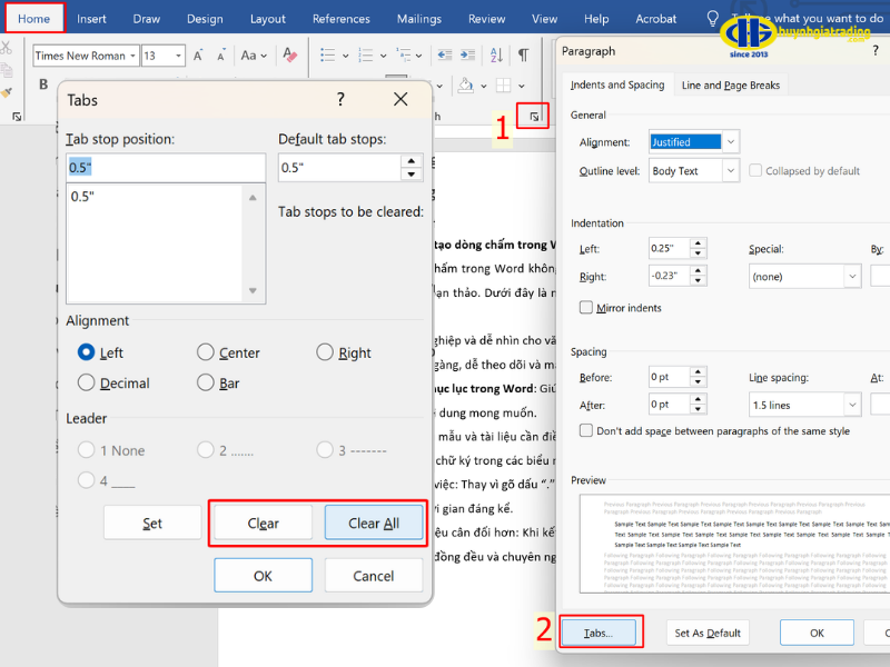 Cách bỏ hoặc xóa dòng chấm trong Word