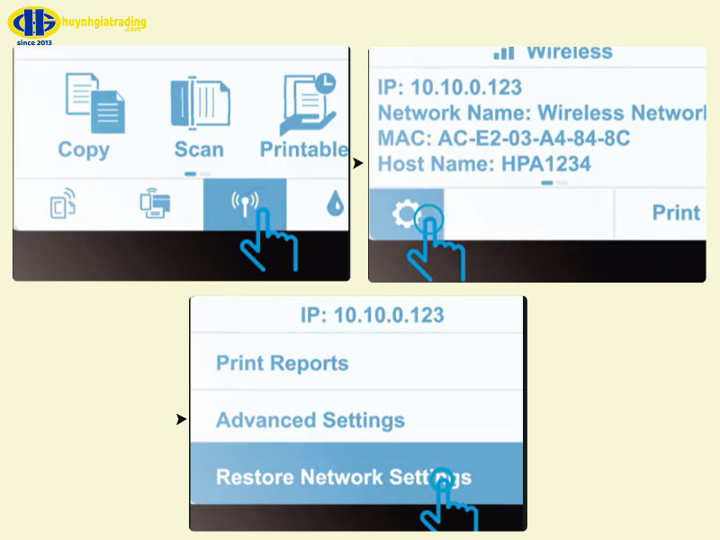 Reset lại cấu hình mạng đối với máy in WiFi