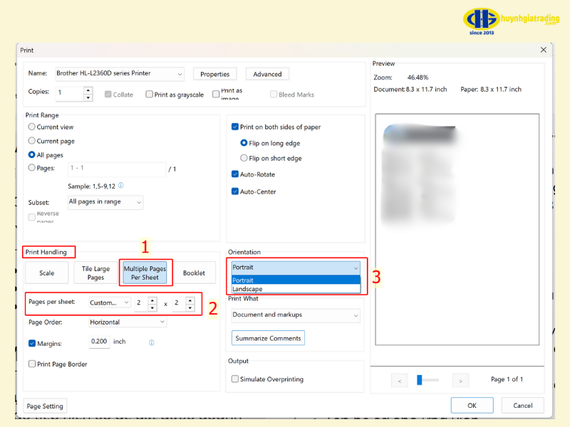 Cách in 2 trang A5 trên 1 mặt giấy A4 trong PDF