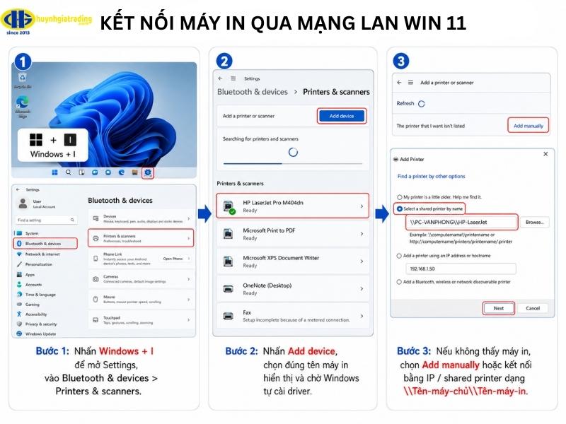 Kết nối máy in qua mạng LAN Win 11