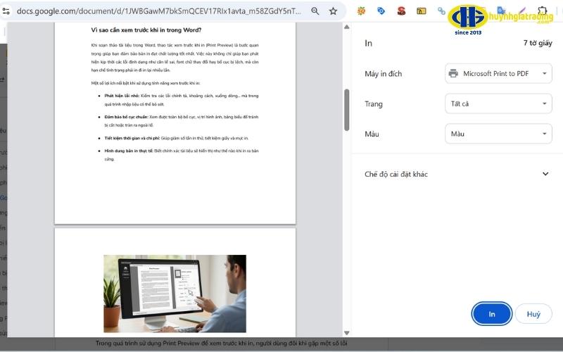 Cách xem trước khi in hay chỉnh sửa Word trong Print Preview đối với google docs