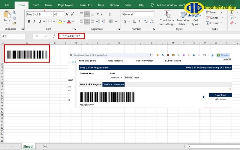sử dụng Excel để tạo mã vạch online
