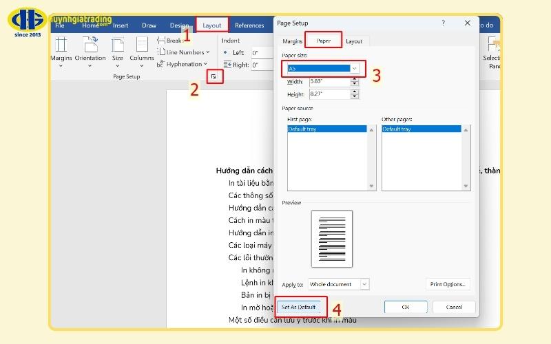 Thiết lập giấy A5 mặc định khi mở Word mới