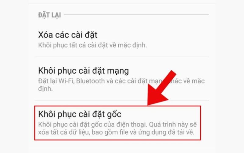 Đặt lại cài đặt gốc của thiết bị