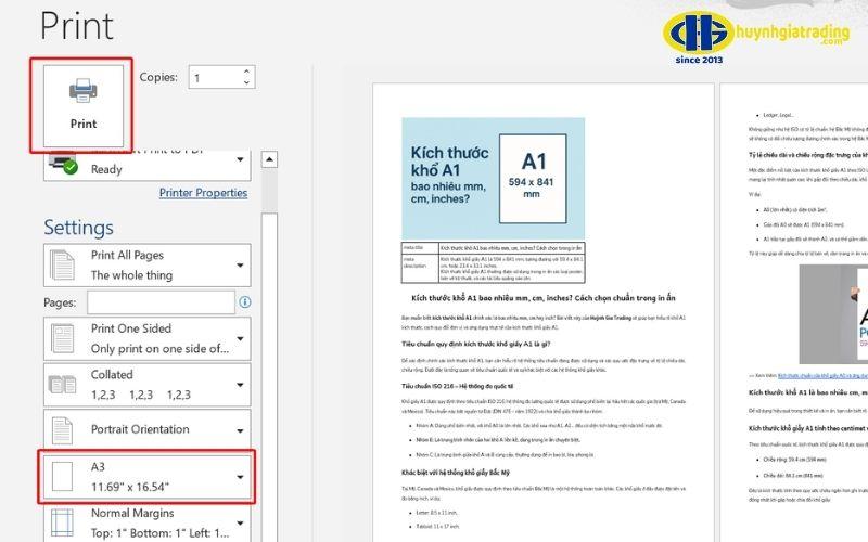 In từ Word, Excel, PowerPoint trên khổ A3 chuẩn