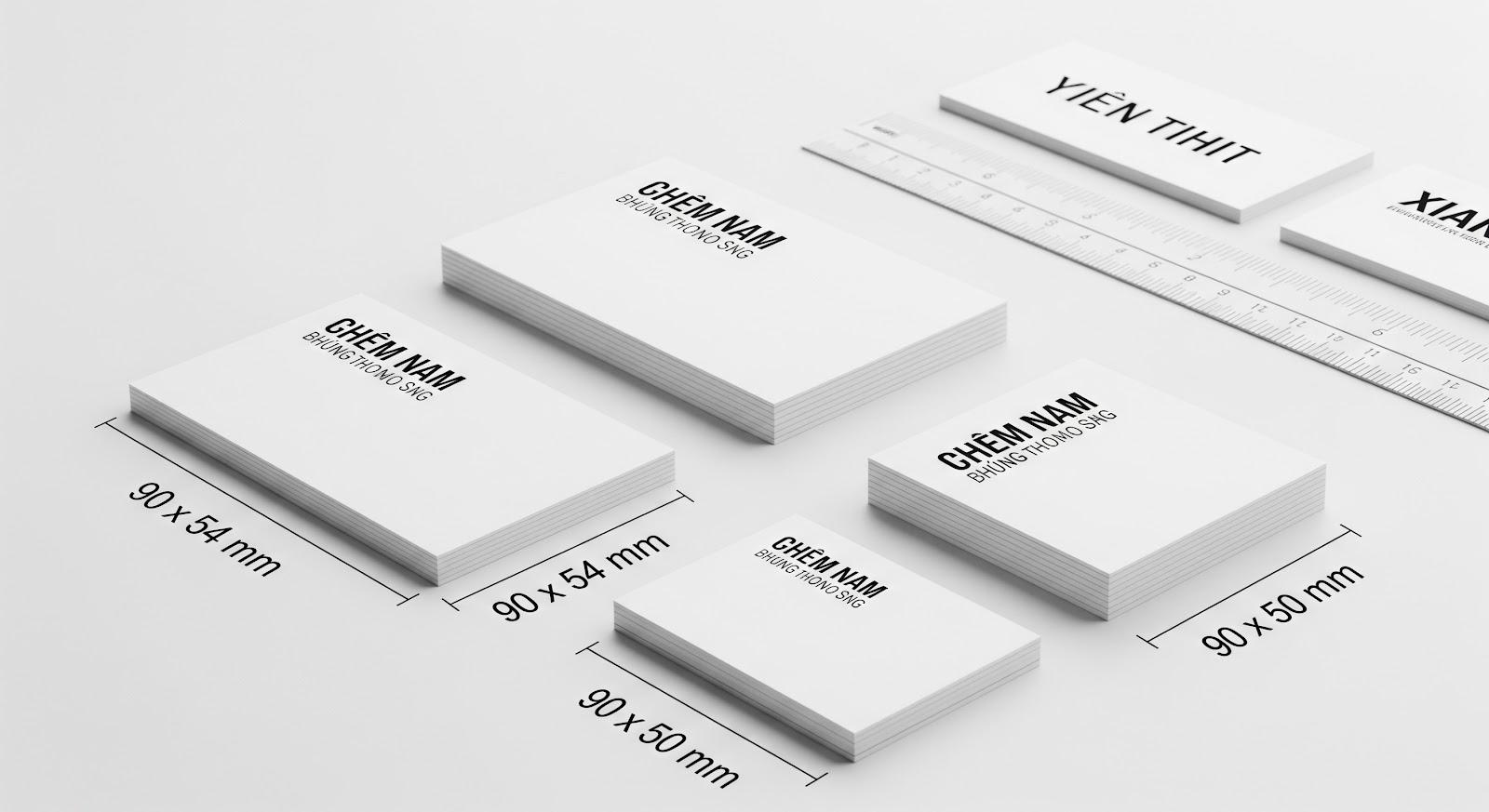 Kích thước card visit phổ biến và thông dụng nhất là 90 x 54 mm