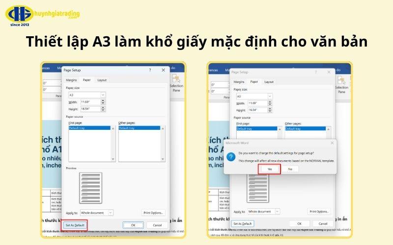 Thiết lập A3 làm khổ giấy mặc định cho văn bản