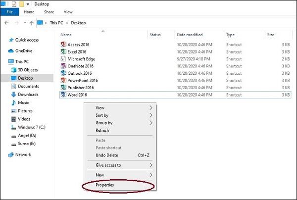Desktop → chọn chuột phải → Properties