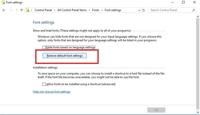 reset font settings trong word options