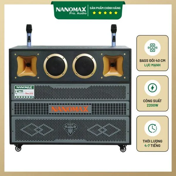 Loa Kéo Bình & Điện Nanomax Pro-215 Bass Đôi 40cm 2200w