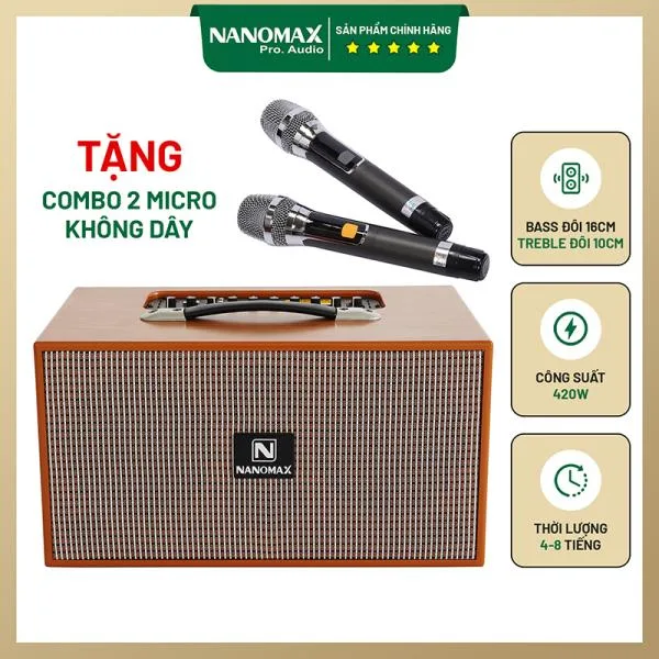 Loa Karaoke Xách Tay Nanomax X-210A Bass Đôi 16cm 420w