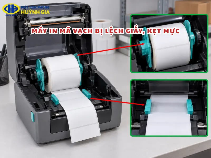 Máy in mã vạch bị lệch giấy, kẹt mực