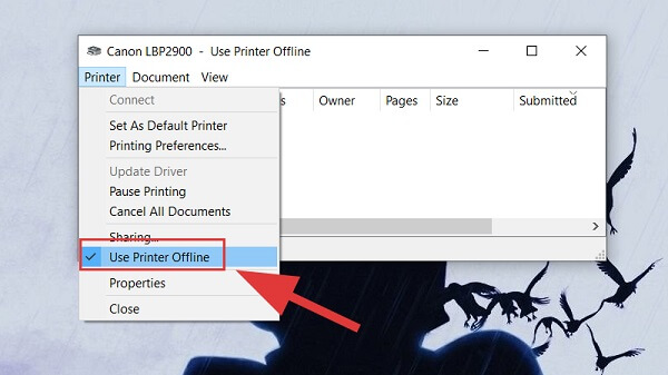 Bỏ tích dấu “Use Printer Offline”