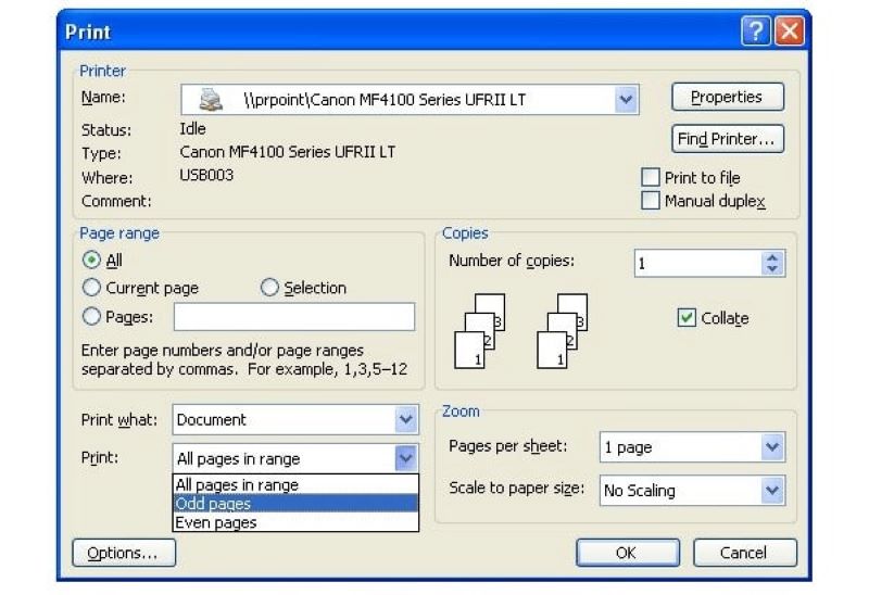 Hộp “Paper Setup” xuất hiện bạn sẽ chọn “Odd Page”