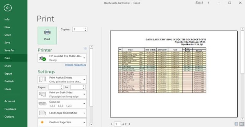 in nhiều trang trên 1 tờ A4 trong Excel