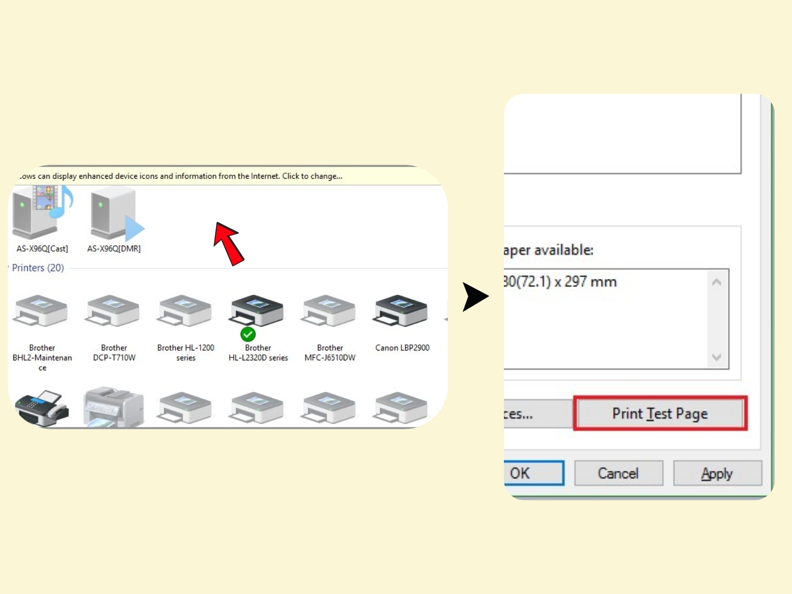 cài máy in Brother HL-L2321D xong kiểm tra kết nối