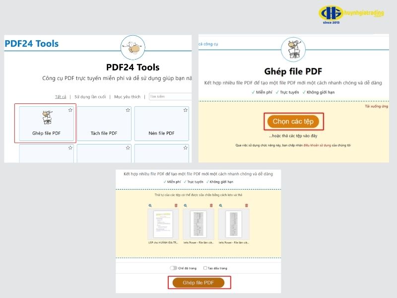 Cách ghép file PDF bằng PDF24 Tools