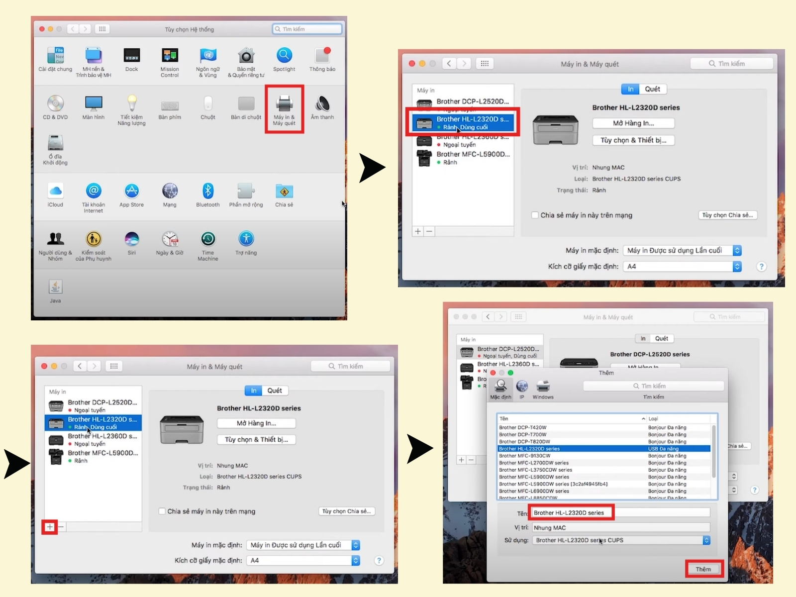 Cài đặt driver máy in Brother HL-L2321D trên MacOS