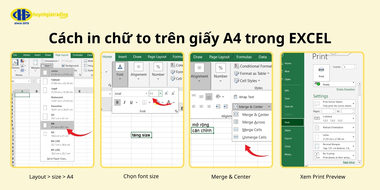 Cách in chữ to trên giấy A4 trong Excel
