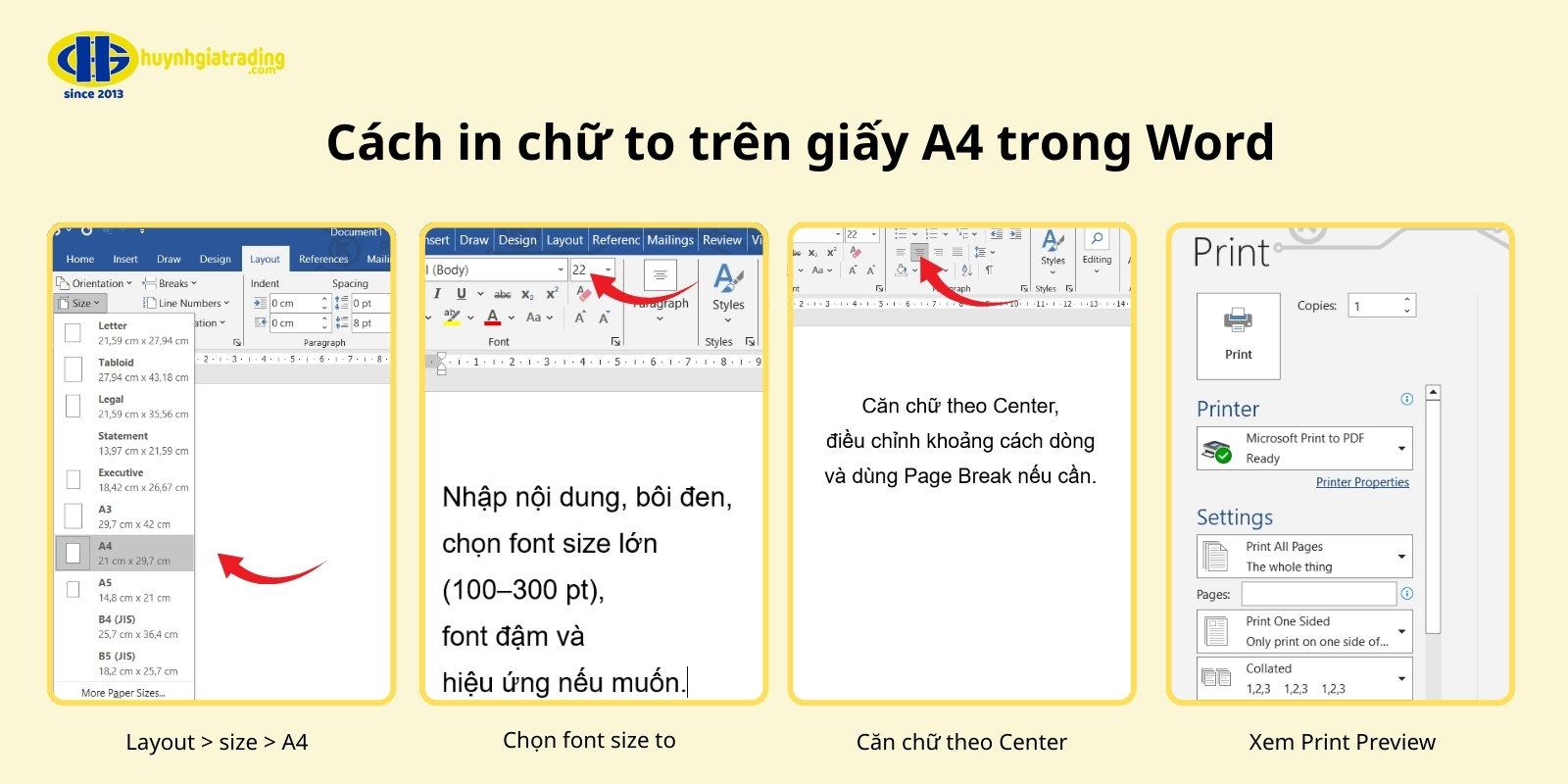 Cách in chữ to trên giấy A4 trong Word