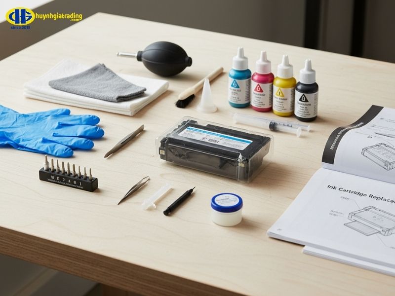 Các đồ dùng cần chuẩn bị để thay hộp mực máy in
