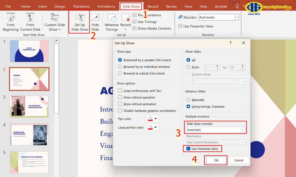 Bước 2: Kích hoạt dạng xem diễn giả (Presenter View) trong PowerPoint