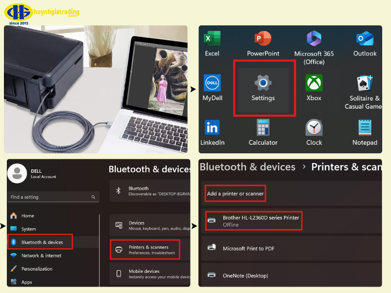 Cách cài đặt kết nối máy in có dây trên máy tính Windows