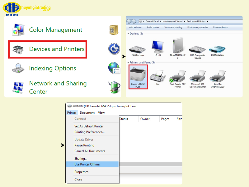 Máy in hiển thị lỗi mạng (Network Error), ngắt kết nối USB/Wi-Fi