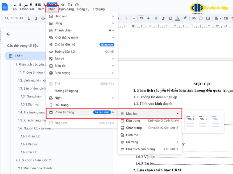 Cách tạo mục lục tự động trong Google Docs
