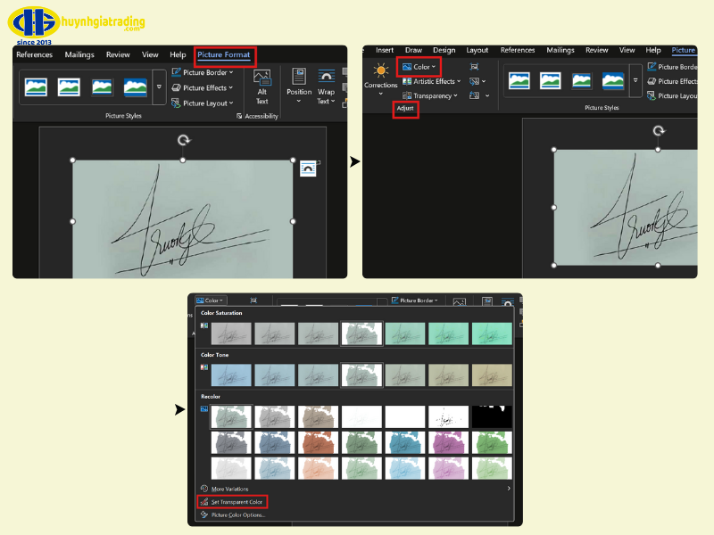 Bước 3: Cách chèn chữ ký vào Word không cần tách nền