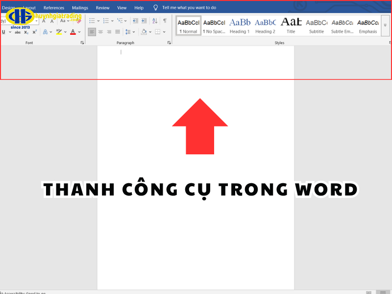 Thanh công cụ Ribbon nằm ngay phía dưới thanh tiêu đề