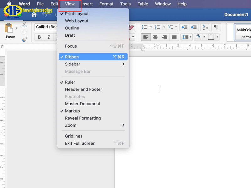 Cách hiện thanh công cụ trong Word trên MacBook