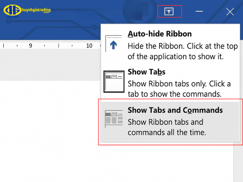 Cách hiện thanh công cụ trong Word 2013, 2016, 2019, 2021