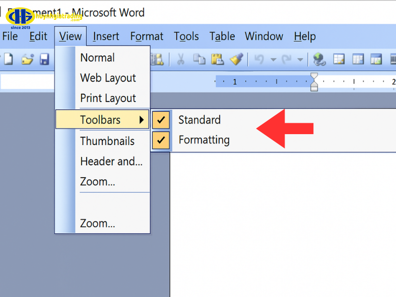 Cách hiện thanh công cụ trong Word 2003