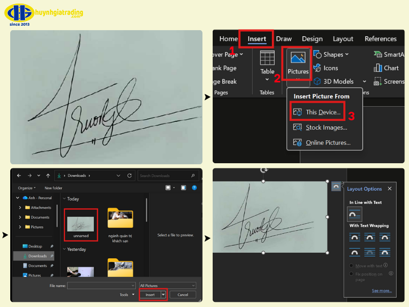 Bước 3: Cách chèn chữ ký vào Word không cần tách nền