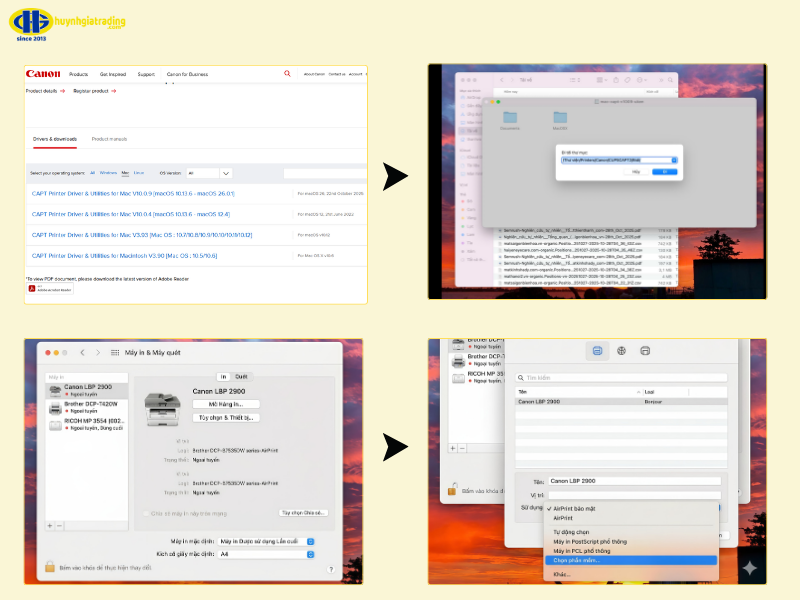 Cách 2: Cài đặt thủ công máy in Brother trên Macbook