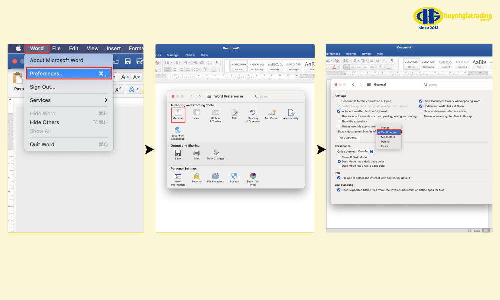 Thiết lập đơn vị đo lường (Inches sang Centimet/Milimet)