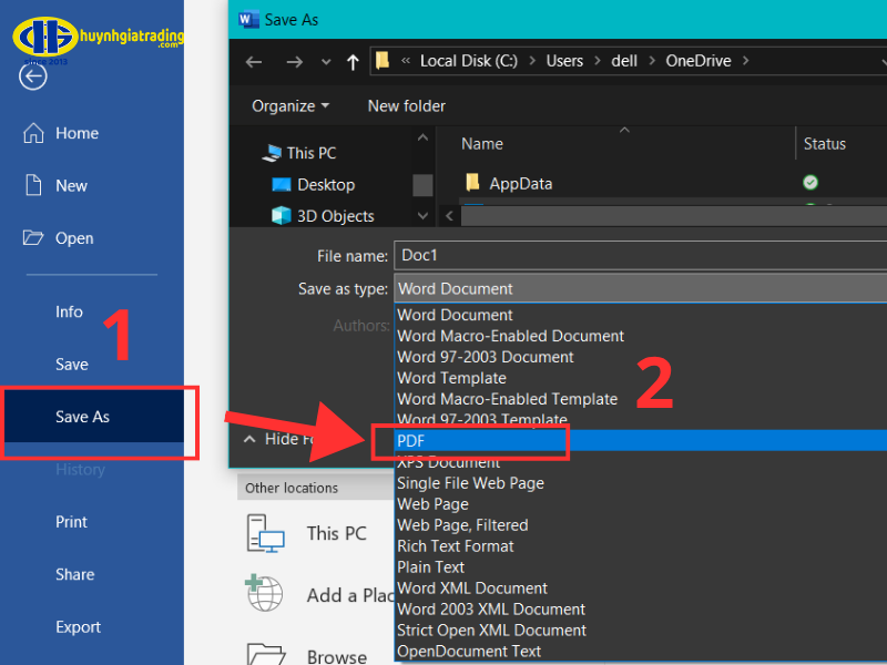 Cách chuyển file Word sang PDF bằng 