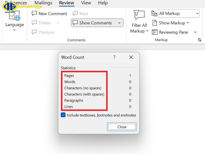 Ý nghĩa của các thông số trong cửa sổ Word Count